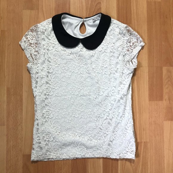 Ardene Size Medium-Large White Lace Shirt with Peter Pan collar t-shirt - Picture 1 of 3